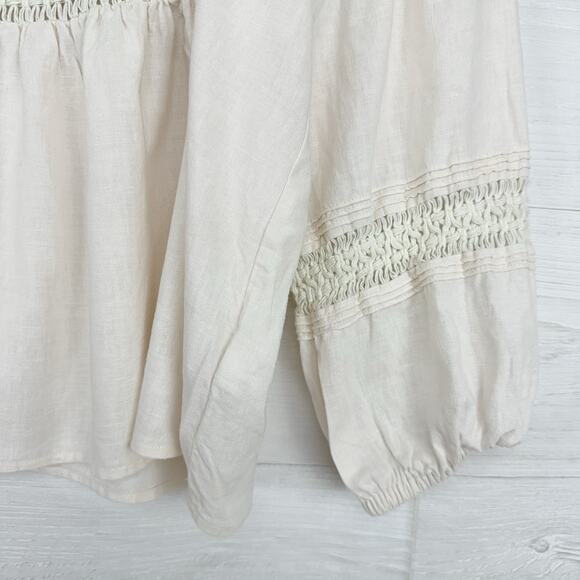Madewell Peasant Top XS Ivory Linen-Blend Pintuck Boho Bubble Sleeves Babydoll - Picture 6 of 15